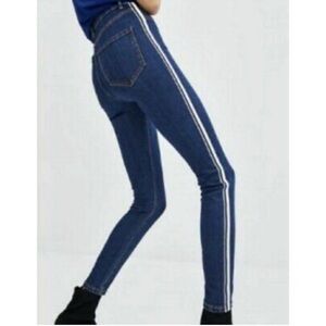 Zara Trafaluc Dark Blue Skinny Jeans with White Stripe Size 4